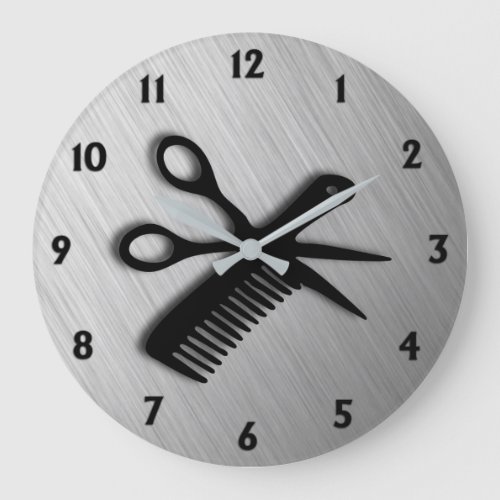 Scissor and Comb Silver Large Clock
