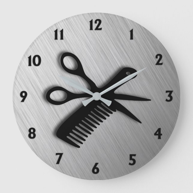 Scissor and Comb Silver Large Clock (Front)