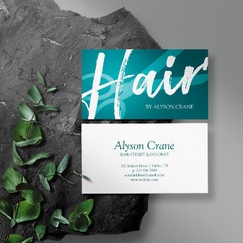 Scissor & Brush Script | Cyan | Hair Stylist Business Card by birchandoak at Zazzle