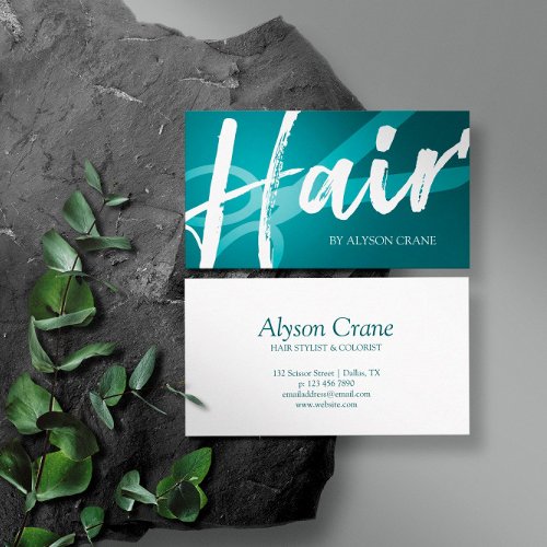 Scissor  Brush Script  Cyan  Hair Stylist Business Card