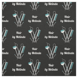 Scissor & Comb White Teal Hair Stylist Add Name Fabric