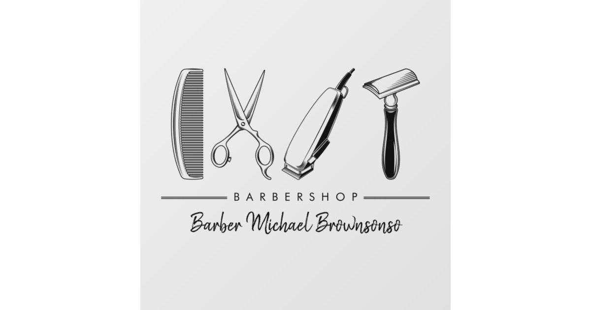 Scissor Hair Comb Razor Classic Simple Barber Window Cling | Zazzle