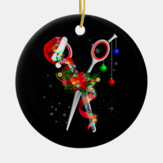Scissor Hairstylist Santa Christmas Hair Stylist H Ceramic Ornament