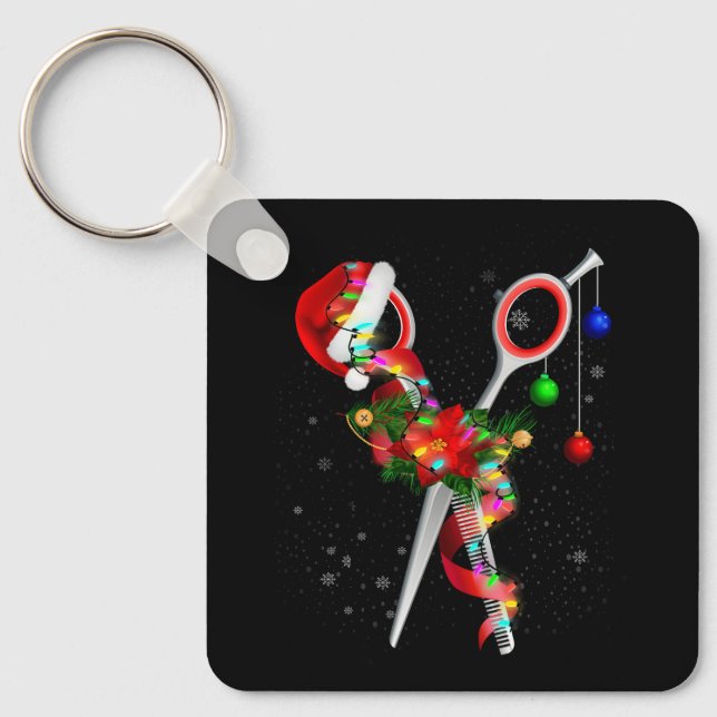 Scissor Hairstylist Santa Christmas Hair Stylist H Keychain (Front)