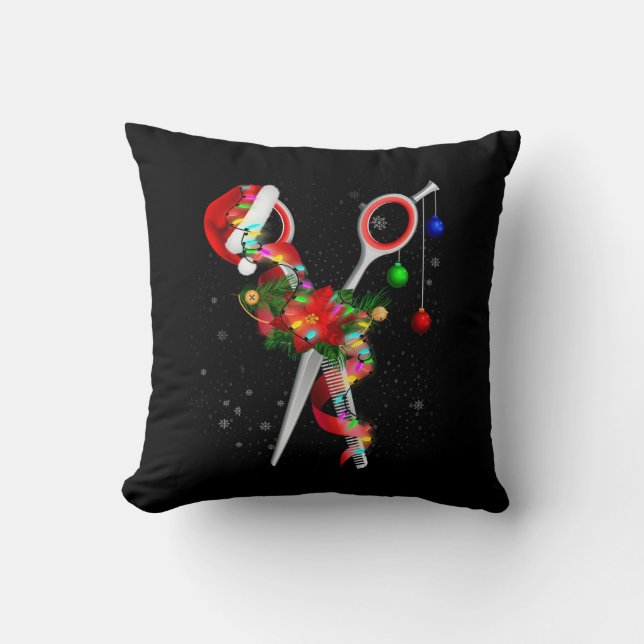 Scissor Hairstylist Santa Christmas Hair Stylist H Throw Pillow (Front)