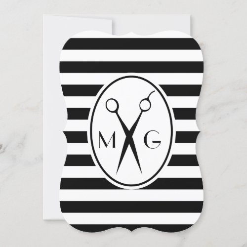 Scissor Monogram Initials Hair Stylist Barber Shop Invitation