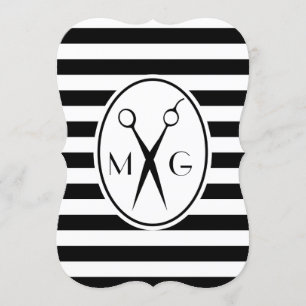 Scissor Monogram Initials Hair Stylist Barber Shop Invitation