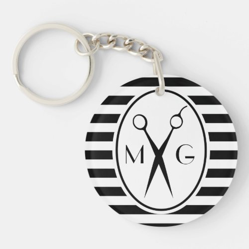 Scissor Monogram Initials Hair Stylist Barber Shop Keychain