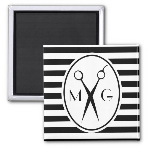 Scissor Monogram Initials Hair Stylist Barber Shop Magnet