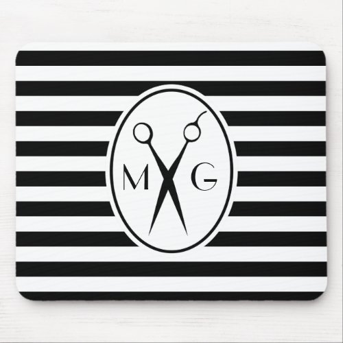 Scissor Monogram Initials Hair Stylist Barber Shop Mouse Pad