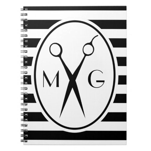 Scissor Monogram Initials Hair Stylist Barber Shop Notebook