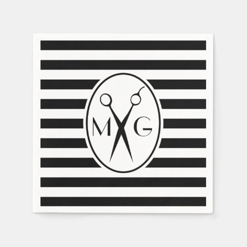 Scissor Monogram Initials Hair Stylist Barber Shop Paper Napkins