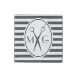 Scissor Monogram Initials Hair Stylist Barber Shop Stone Magnet