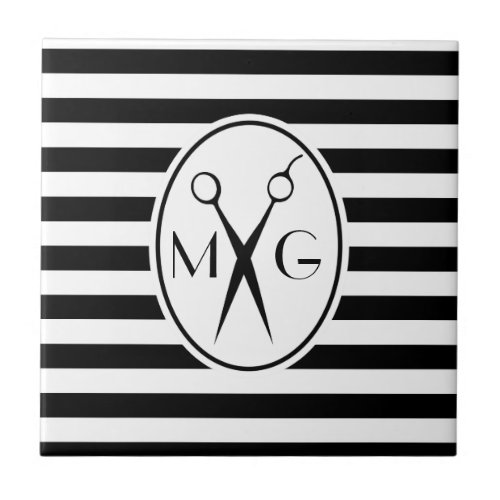 Scissor Monogram Initials Hair Stylist Barber Shop Tile