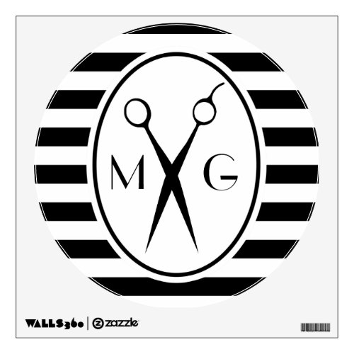 Scissor Monogram Initials Hair Stylist Barber Shop Wall Sticker