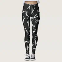 Scissor Pattern Silver & Black Leggings