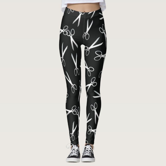 Scissor Pattern Silver & Black Leggings (Front)
