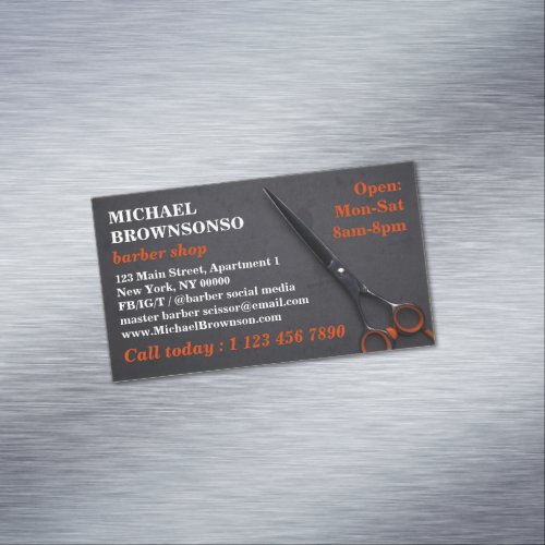 Scissor Simple Chalk Orange Call Today Barber Business Card Magnet