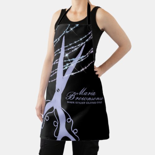 Scissor swirl cutting hair stylist Glitter black Apron