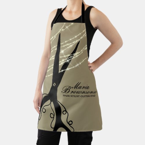 Scissor swirl cutting hair stylist Glitter khaki Apron