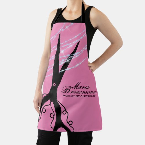 Scissor swirl cutting hair stylist Glitter pink Apron