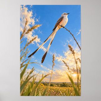 Scissor-tailed Flycatcher Over Rio Grande Valley P Poster