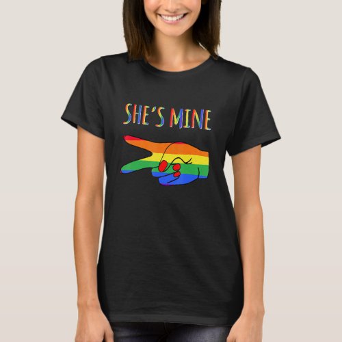 Scissoring Lgbt Shes Mine Lesbian Couple Matching T_Shirt