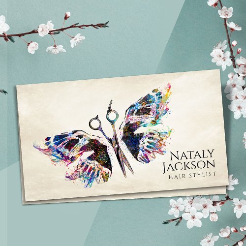 Scissors and Butterfly Watercolor  Business Card