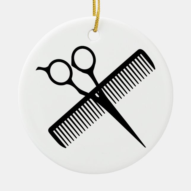 Scissors and Comb Ceramic Ornament (Front)