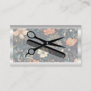 Scissors and Comb   Floral Pattern Background Business Card