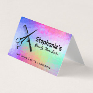 Scissors and Comb Rainbow Iridescent Background Business Card