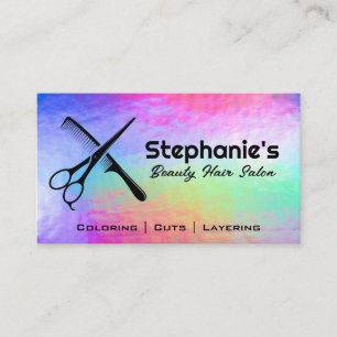 Scissors and Comb Rainbow Iridescent Background Business Card