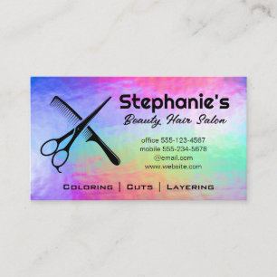 Scissors and Comb   Rainbow Iridescent Background Business Card
