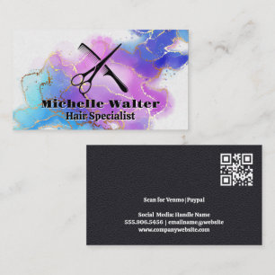 Scissors and Comb   Watercolor Gold Foil Business Card