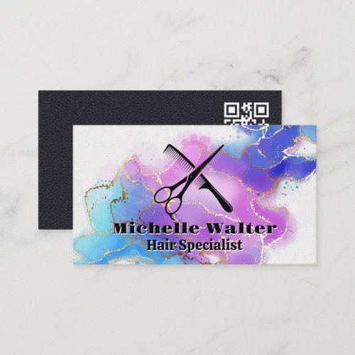 Scissors and Comb  Watercolor Gold Foil Business Card
