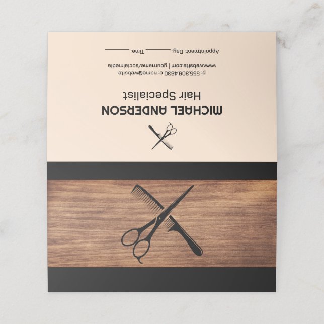 Scissors and Comb | Wood Appointment Card (Outside Unfolded)