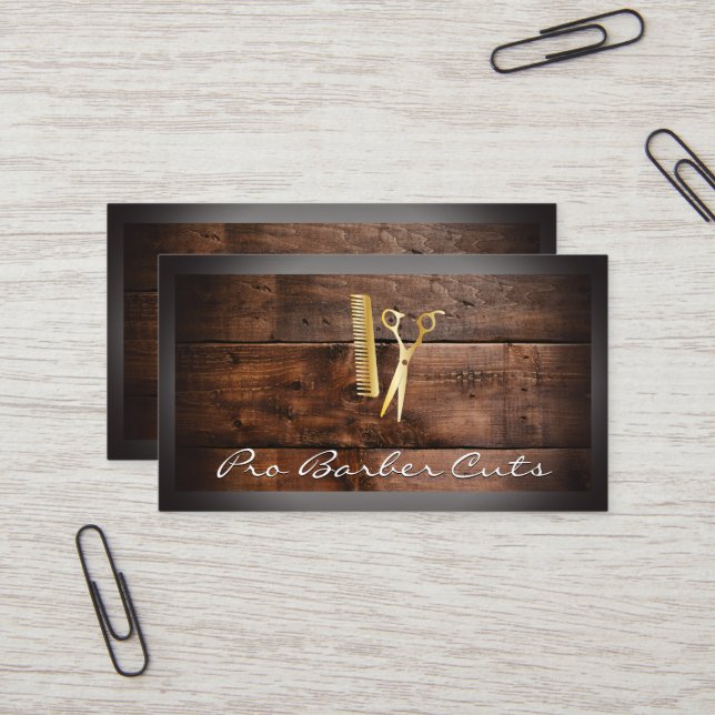 Scissors and Comb | Wood Business Card (Front/Back In Situ)