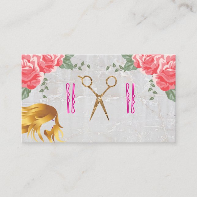 Scissors and Hair Pins | Roses | Stylist Appointment Card (Front)