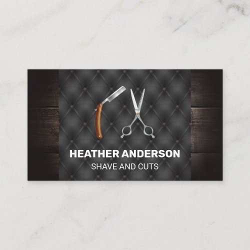 Scissors and Razor  Wood and Button Fabric Business Card