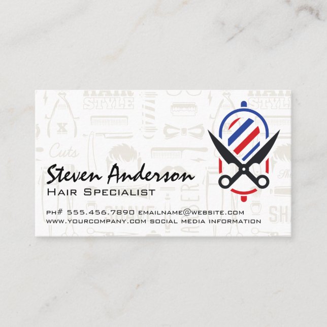 Scissors | Barber Pole Business Card (Front)