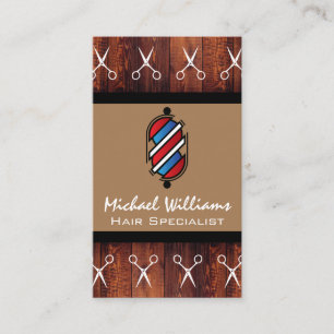 Scissors Barber Pole Wood Business Card