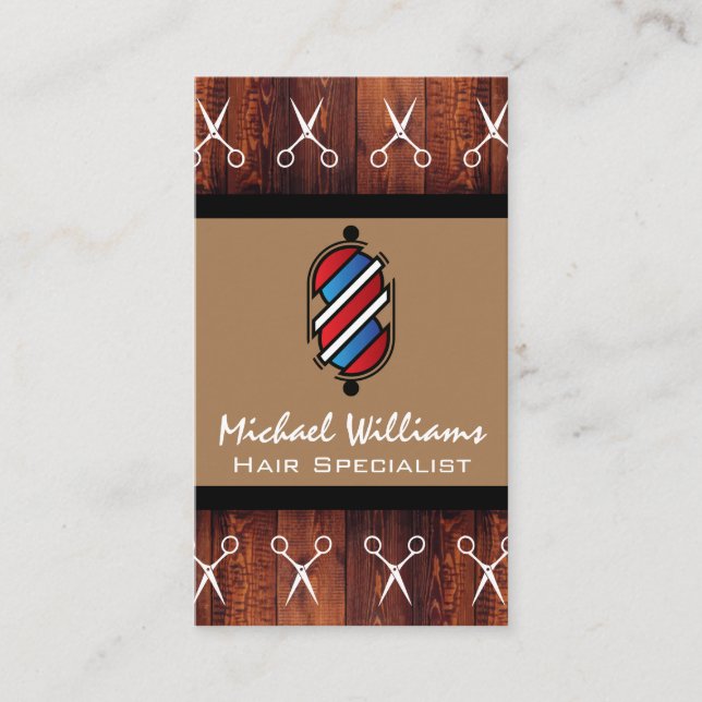 Scissors | Barber Pole | Wood Business Card (Front)
