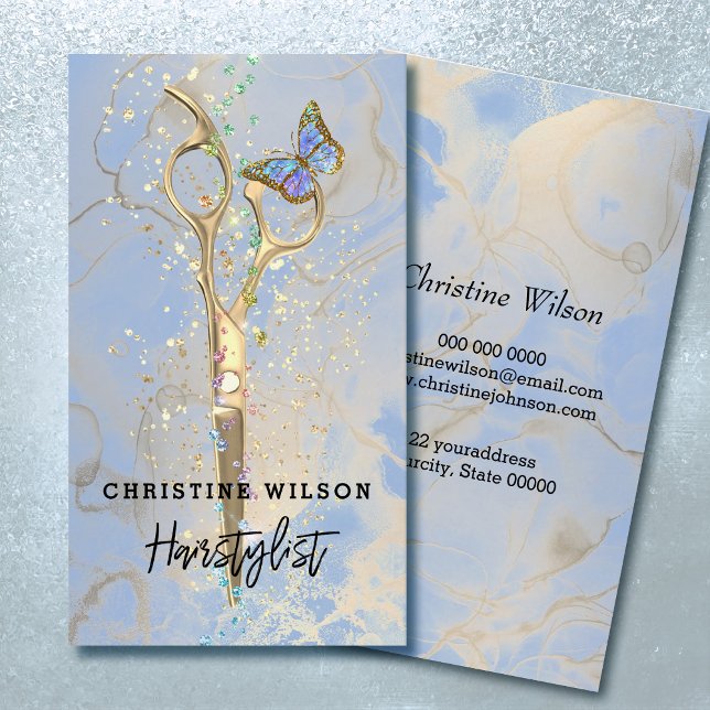 scissors blue butterfly ink splashes business card (Creator Uploaded)