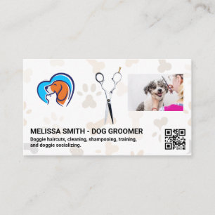 Scissors Cat Dog Love Groomer QR code Business Card