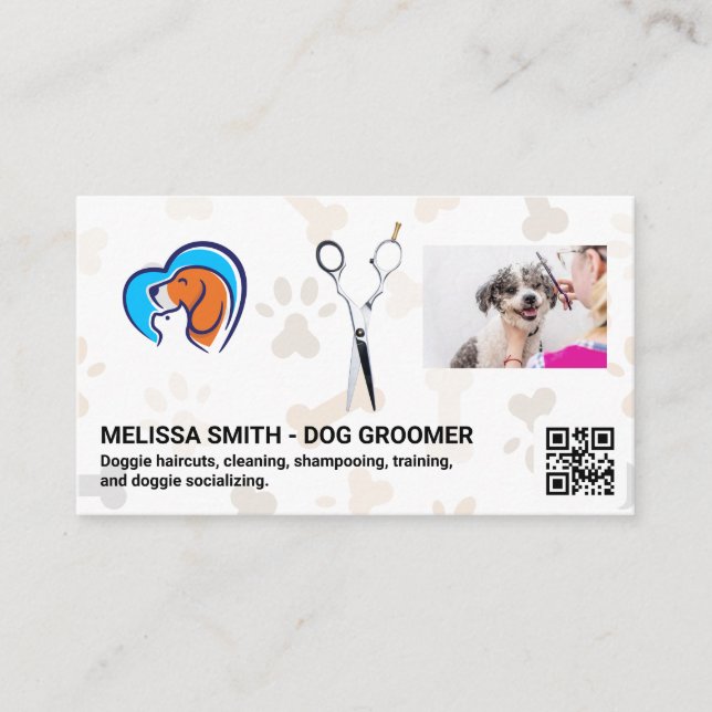 Scissors | Cat Dog Love | Groomer | QR code Business Card (Front)