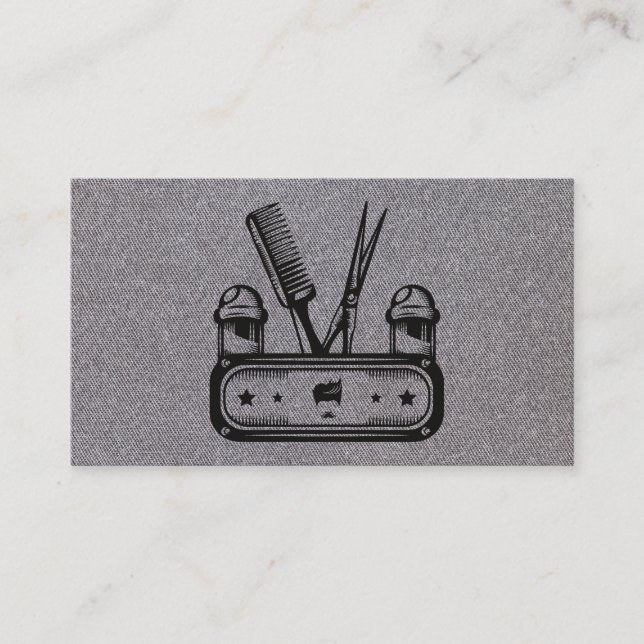 Scissors Comb Barber Pole | Gray Texture Business Card (Front)