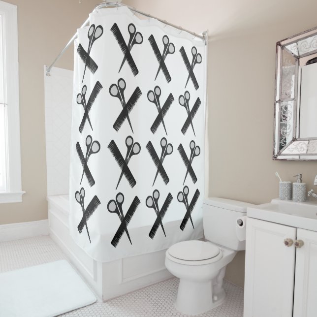 Scissors Comb Hairstylist Salon  Shower Curtain (In Situ)