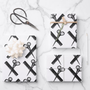 Scissors Comb Hairstylist Salon Wrapping Paper Sheets