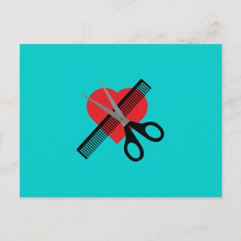 Scissors & Comb & Heart Postcard by i_love_cotton at Zazzle