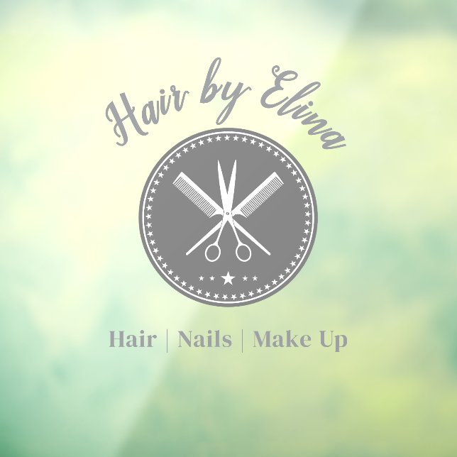 Scissors & Comb Logo Custom Name Elegant Window Cling (Sheet 3)